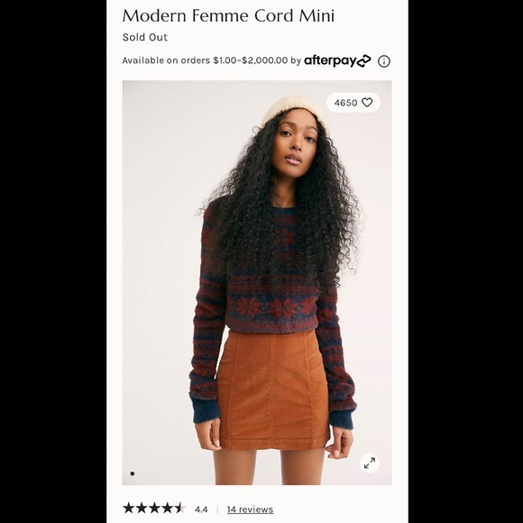 Free People Modern Femme Cord High-Waist Mini Skirt, Size 4 - Picture 7 of 7